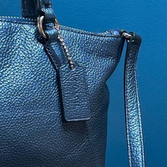 Coach Mini Kelsey Metallic Blue Leather Satchel Crossbody F22316 - Picture 5 of 16